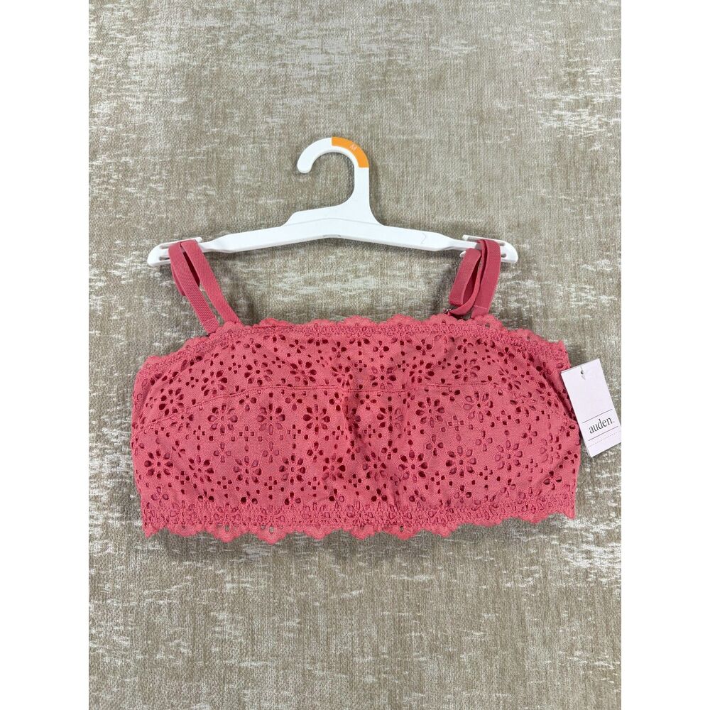 NWT Auden Floral Eyelet Lace Bandeau Bralette Coral Pink Size M